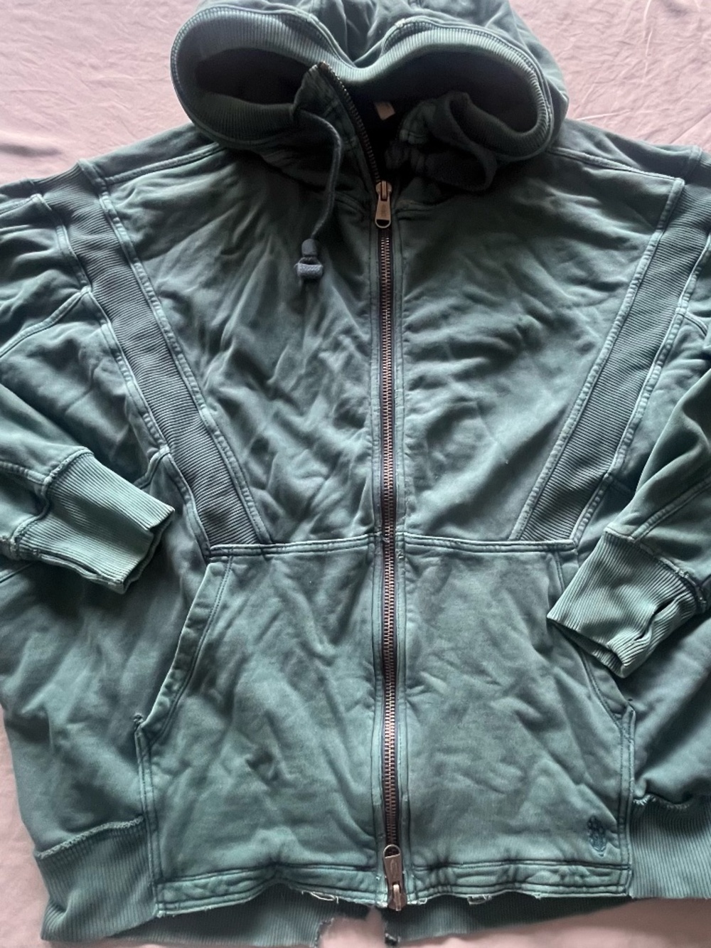 Free People All Your Love Zip Hoodie Oversized Raw Hem Women's Teal Medium